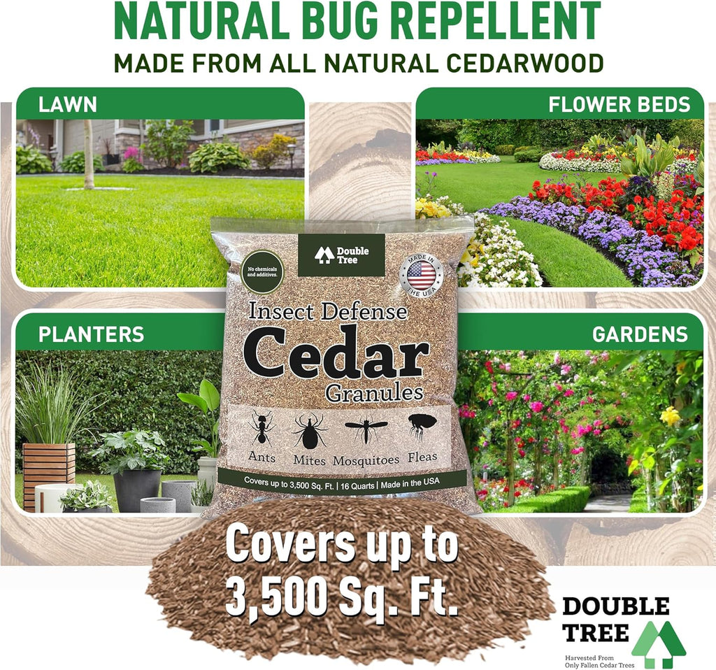 Double Tree Home and Garden Cedar Granules | Repels Fleas, Ticks, Ants, and Mosquitos | Rich Cedar Scent | Non Toxic | Pet Safe | 2 Bags (32 Quarts)