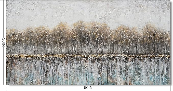 NdcSkyAr Large Oversized Tree Farmhouse Wall Art Neutral Rustic Painting Glitter Gray Brown Birch Canvas Prints for Living Room Bedroom Sofa Decor Framed