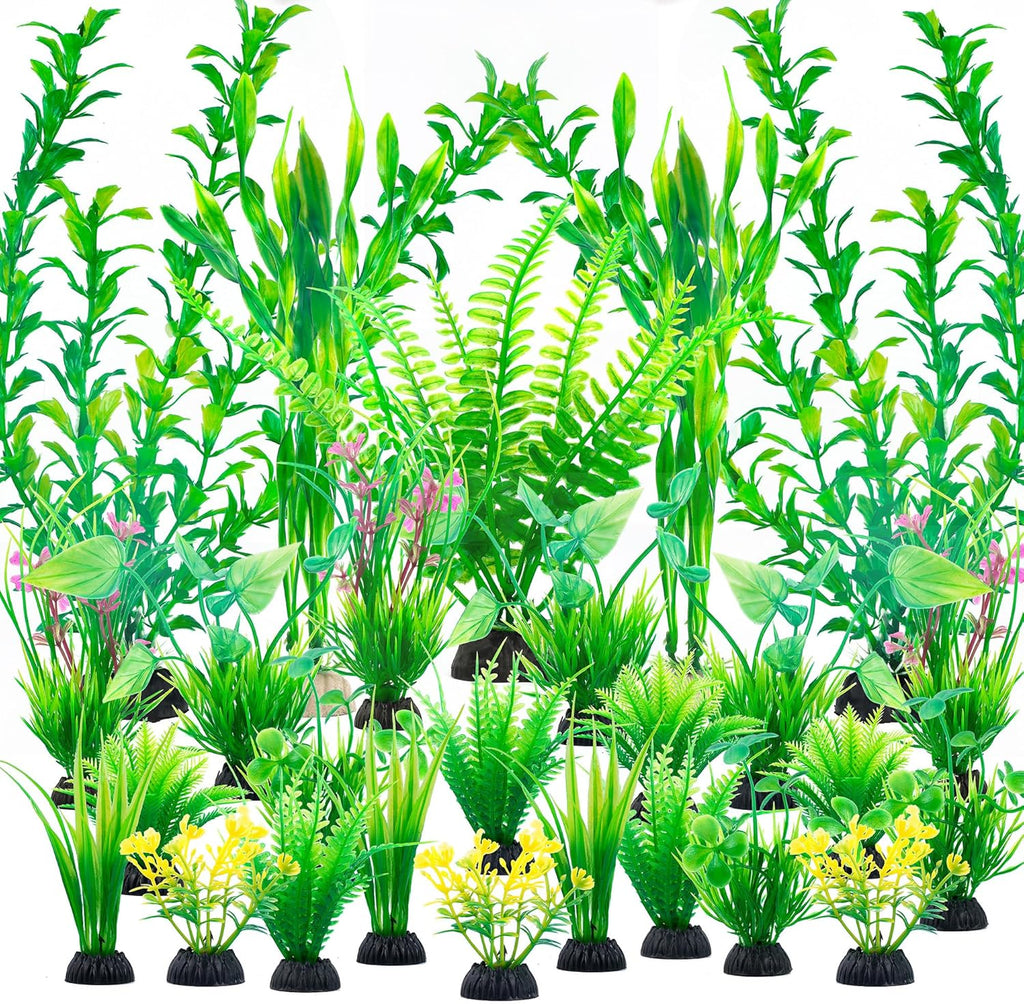 Ameliade Aquarium Artificial Green Plastic Plants Decorations 26 PCS Large Fish Tank Accessories Goldfish Betta Tank Decor