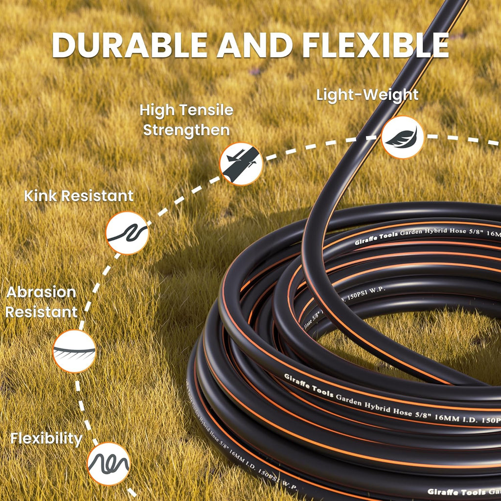 Giraffe Tools Garden Leader Hose 15ft x 5/8", Short Water Hose Heavy Duty, Flexible, Lightweight Hybrid Hose with Swivel Handle, Male to Female Fittings, Burst 600 PSI