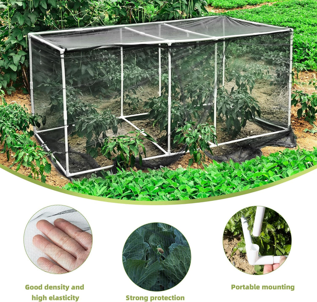 72 * 33 * 30 in Detachable Crop Cages for Garden, Plant Protection Tent with Garden Netting for Vegetables Fruits Flowers,Mesh Plant Covers for Outdoors (Black)