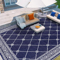 Outdoor Rug 8'x10' for Patios Waterproof Patio Rugs Outdoor Mats for Front Porch,Beach Mat,Reversible Plastic Straw Camping Rugs for Outside RV,Deck,Balcony,Backyard Navy Blue
