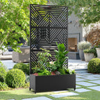 15.7"×70.9"×35.4" Metal Raised Garden Bed with Trellis and Wheels - Tall Trellis Planter Box for Climbing Plants, Vegetables & Vines - Outdoor Privacy Planters for Patio (Black-Zodiac)