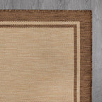 CAMILSON Outdoor Rug 9x12 Bordered Natural Brown Modern Area Rugs for Indoor and Outdoor Patios, Kitchen and Hallway Mats, Washable Porch Deck Outside Carpet (Border Jute, 9 x 12)