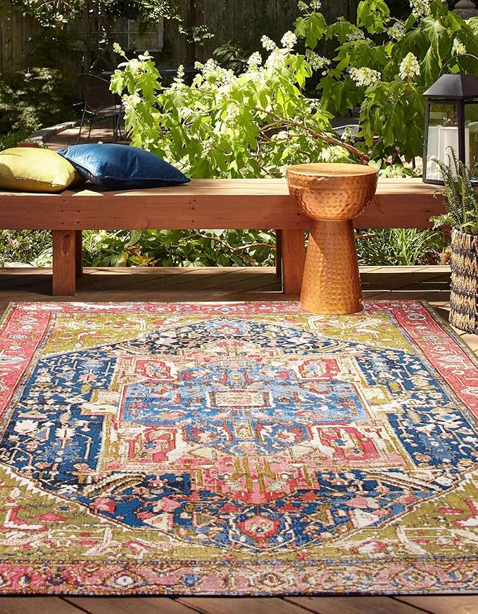 Unique Loom Outdoor Traditional Collection Area Rug - Limon (7' 10" x 11' Rectangle Multi/Red)