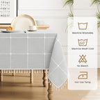 puredown® Plaid Rectangle Tablecloth, Waterproof Cotton Linen Tablecloth with Tassel, Rustic Farmhouse Table Cloths for Kitchen Dining Outdoor, 55"x86",6-8 Seats, Gray
