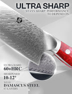 WILDMOK Chef Knife,8 inch Damascus Japanese Chef Knife, professional sharp Damascus kitchen knife,Red Resin Handle Kitchen Cooking chef's knives