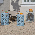 Y&M Set of 3 Stacking Coffee Table for Living Room, Patio Side Table,Indoor End Tables for Bedroom, Outdoor Decorative Garden Stool with Heavy Duty Metal Frame Modern Industrial Decor - Blue