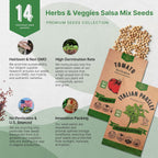 Organo Republic 14 Herbs & Veggies Salsa Mix Seeds Variety Pack - 5,180+ Non GMO Heirloom Herb, Tomato & Chili Pepper Seeds for Planting Outdoor & Indoor Home Gardening: Basil, Cilantro Onion, Peppers