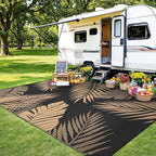 Outdoor Rug 5’x8’ Waterproof for Patio Clearance, Reversible Indoor Outdoor Plastic Straw Camping Rug Carpet, RV Mat, Large Area Rug for Deck, Backyard, Balcony, Porch, Beach, Black & Brown