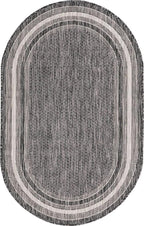 Unique Loom Outdoor Border Collection Area Rug - Soft Border (3' 3" x 5' 3" Oval, Black/ Ivory)