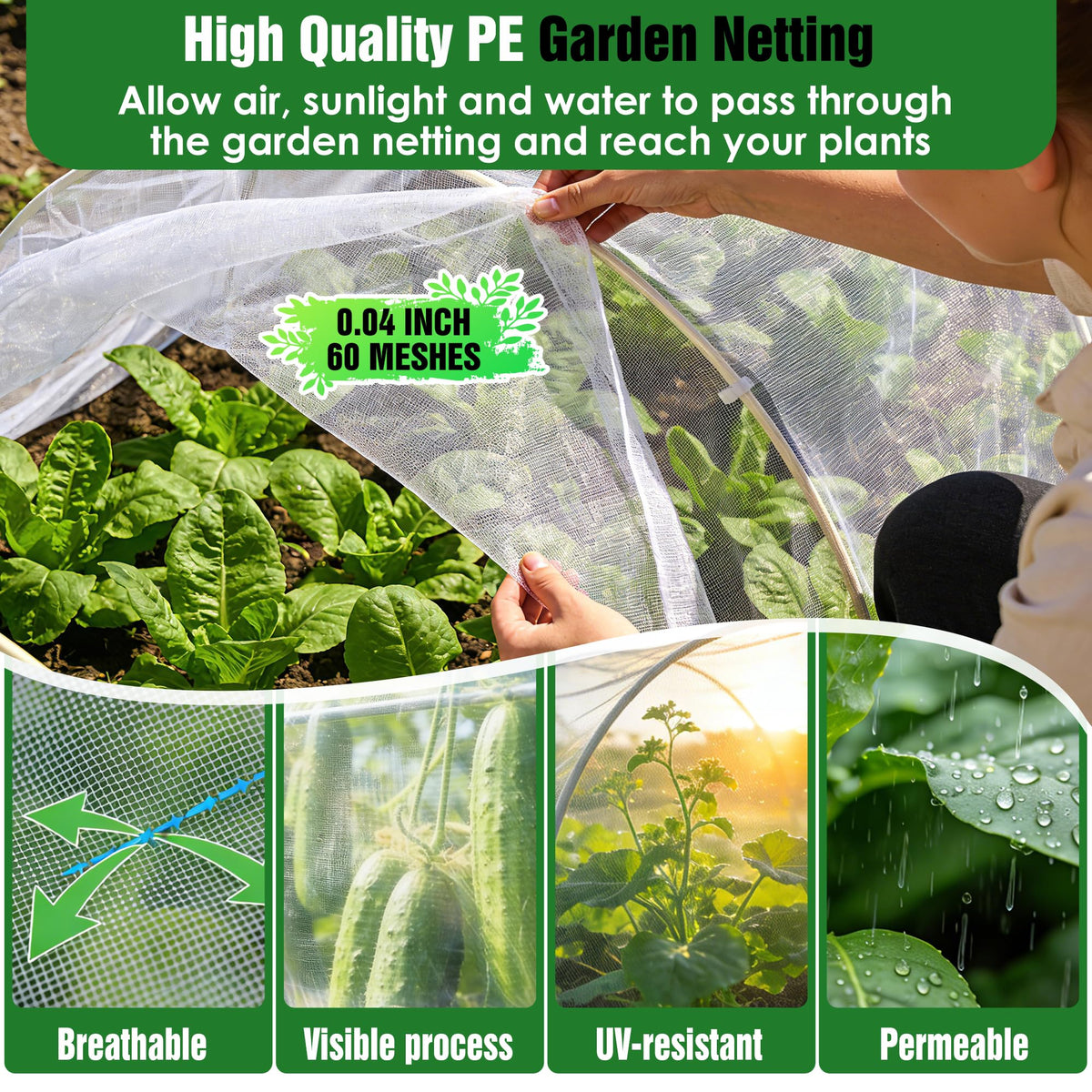 10 X 60FT Garden Mesh Netting Ultra Fine Mesh Netting Pest Barrier, Insect Bug Bird Netting for Vegetables Fruit Flower Garden Protection, Thickened 60 Mesh Row Covers Fabric Screen from Birds Bugs