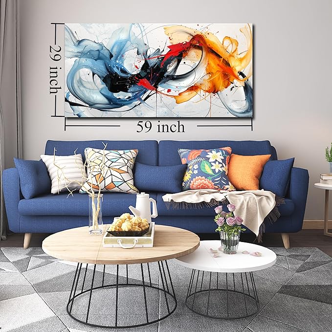 aburaeart Blue Abstract Canvas Wall Art Bedroom - Large Wall Art for Living Room Ready to Hang Size 29" x 59"