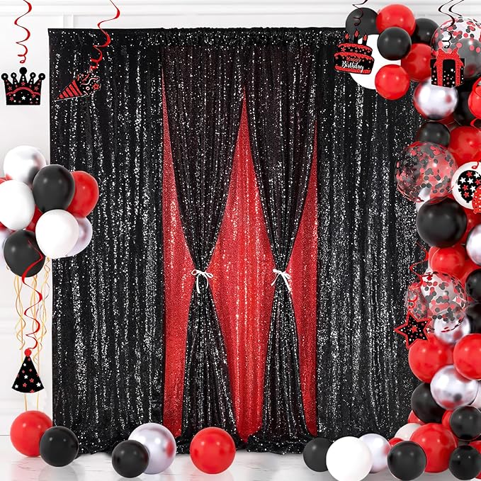 Black Sequin Backdrop 8ft x 8ft Glitter Photo Booth Black Backdrop Curtains