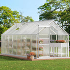 YITAHOME 16x6FT Polycarbonate Greenhouse for Outdoors, Large Heavy Duty Aluminum Greenhouses with Sliding Doors and Vent Window, Walk-in Greenhouse for Garden Backyard, Simple Setup, Silver