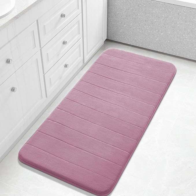Yimobra Long Bath Mat 44"x24", Super Soft Quick Dry Memory Foam Bathroom Rug, Water Absorbent, Non Slip Backing Machine Washable for Tub Shower, Thick Comfort Support, Mauve