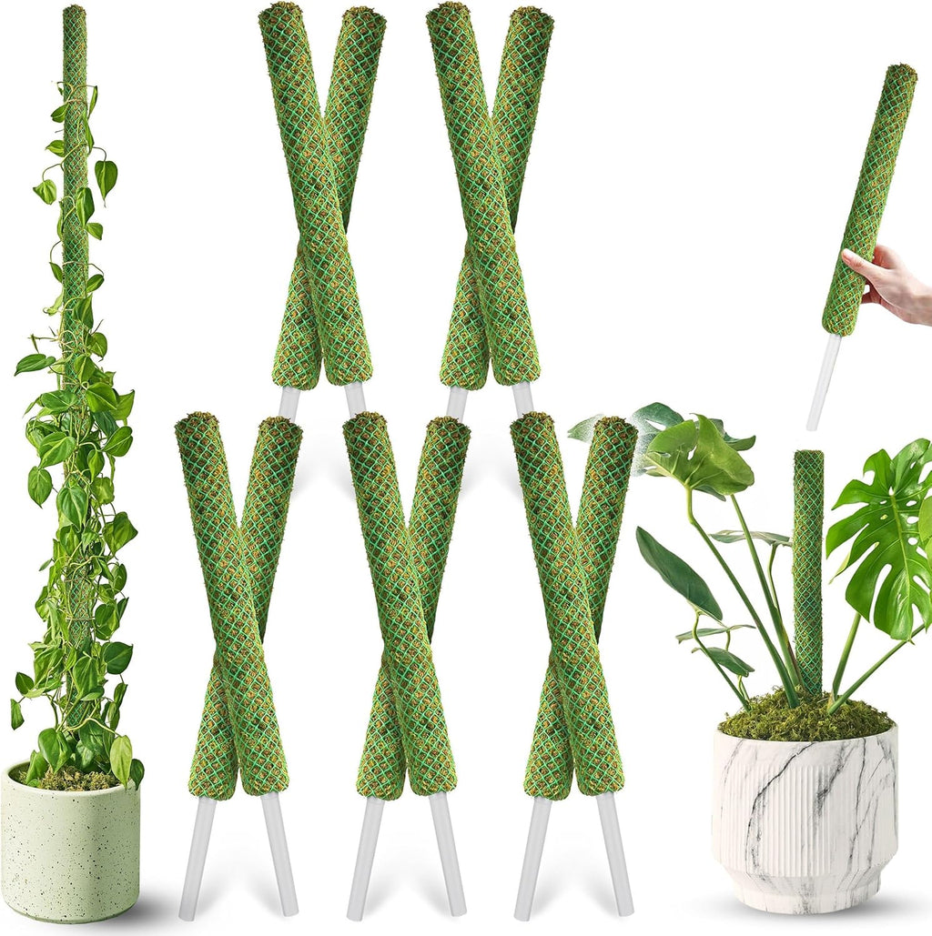 DUSPRO 10Pcs 22'' Green Stackable Mesh Moss Pole for Plants Climbing Vine Supporting Monstera Trellis, for Indoor Plants Extendable Plant Pole Moss Sticks, for Potted Plant Stakes