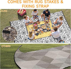 Outdoor Rug Waterproof 8x10 ft, Reversible Outdoor Plastic Straw Rug Patio Rug, RV Rugs for Outside, Outdoor Carpet for Patio Camping Deck Balcony Backyard, Black & Gray