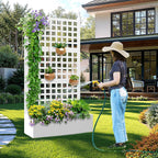 Metal Raised Garden Bed with Trellis, 2 in 1 Trellis with Planter Box & Privacy Screen for Climbing Plants, Vine, Outdoor Standing Flower Beds with Drainage Holes, 35.4"L x 16.7"W x 70.8"H, White