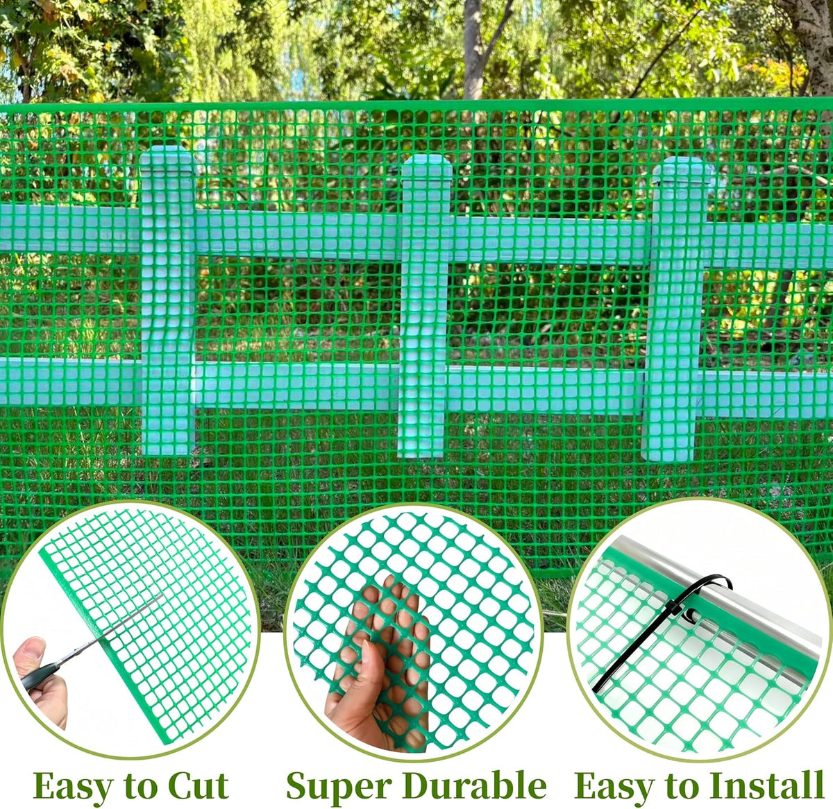 PotatoLife Plastic Wire Mesh Fence, Balcony Fence for Baby and Pets, Safety Fence, Stair Protector, Poultry, Garden, Tree Support, Durable Material, Free Zip Ties (Green, 15.7'' x 20')