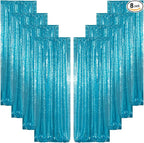 ShinyBeauty Turquoise Curtains 8 Panels, 2Ftx8Ft, Glitter Photograph Backdrops, Blue Backdrop Curtain for Parties,Birthday Decor,Sequin Background