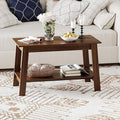 Coffee Table for Living Room, 2 Tier Coffee Table with Storage, Small Rectangular Center Tables with Shelf, Space Saving, Easy Assembly, Light Walnut