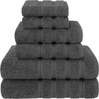 American Soft Linen Luxury 6 Piece Towel Set, 2 Bath Towels 2 Hand Towel 2 Washcloths, 600 GSM 100% Cotton Turkish Towels for Bathroom, Dark Gray Towel Sets