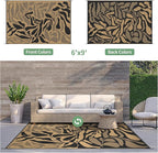 GENIMO Outdoor Rug 6' x 9' Waterproof for Patio Clearance, Reversible Plastic Straw Camping Carpet, Lightweight Mats for Rv, Backyard, Deck, Porch, Picnic, Beach, Balcony, Black & Brown