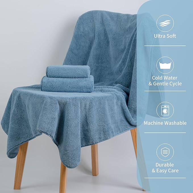 New Microfiber Bath Towel Set, 3 Piece, Oversize, Quick Dry, Lint Free, Includes Body, Hand and Face Towels