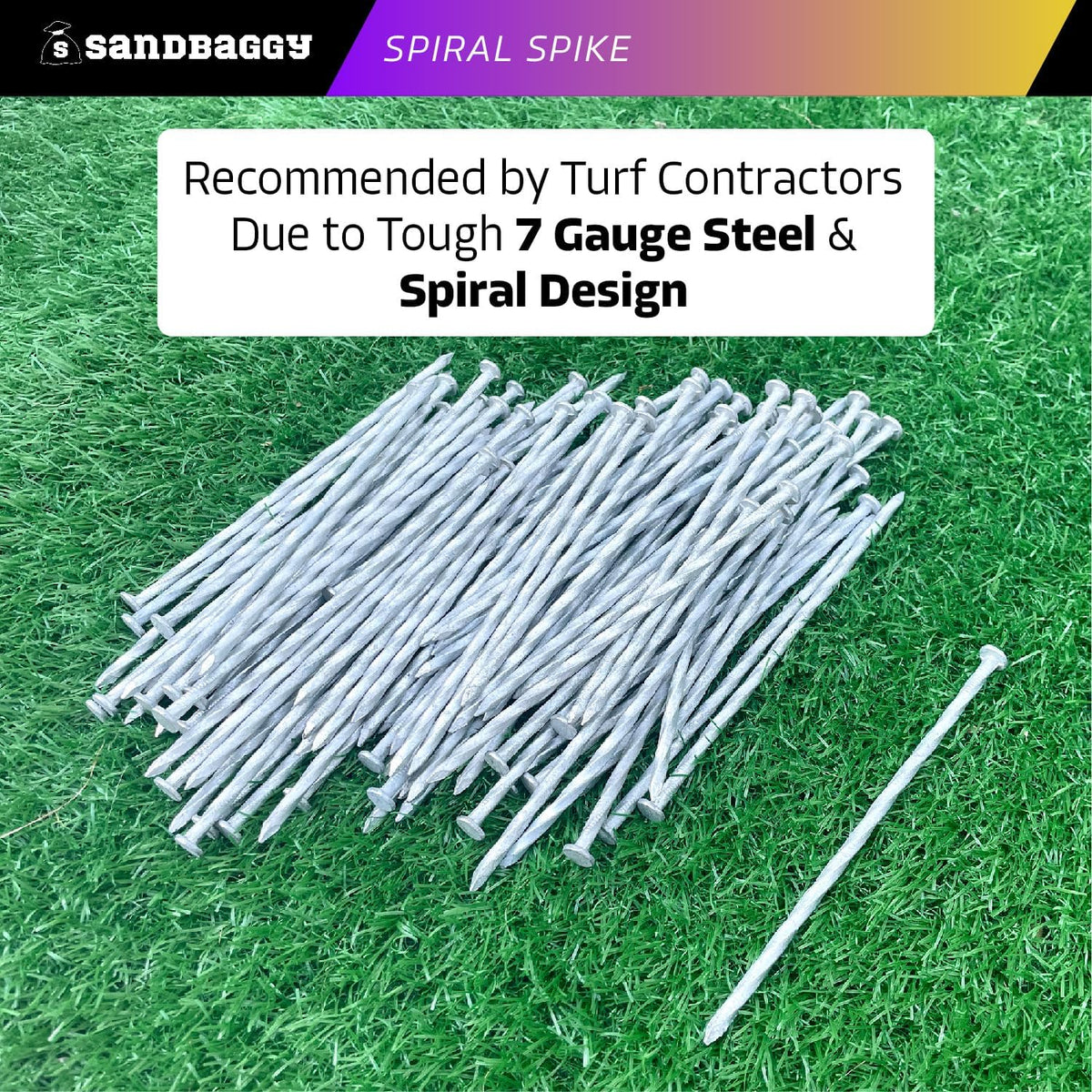 Sandbaggy 6 Inch Galvanized Artificial Turf Stakes - Spiral Landscape Nails - Ground Spikes/Pins for Synthetic Grass, Lawn, Edging, Weed Barrier Fabric, Garden (Steel (7 Gauge), 400)