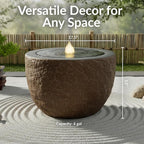 Sunnydaze Outdoor Water Fountain with LED Light - Polystone Oval Bowl Bubbler Water Feature with Pump - 13" H - for Patio, Garden, Deck, Relaxation and Stress Relief - Brown