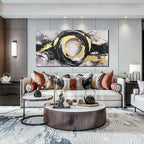 Black White and Gold Wall Art for Living Room Large Size - Hand Painted Wall Art for Bedroom - Abstract Painting Wall Decor Office Size 29" x 59"