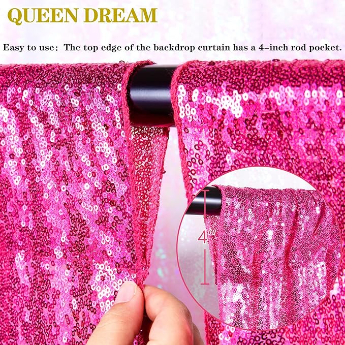 Fuchsia Sequin Backdrop Drapes 4 Panels 2FTx8FT Glitter Backdrop Curtains for Wedding Party Stage Decorations