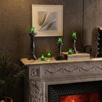 6Pack Flickering Flameless LED Candles with Timer, Battery Powered - Small Pillar & Votive, Green (2"X3")