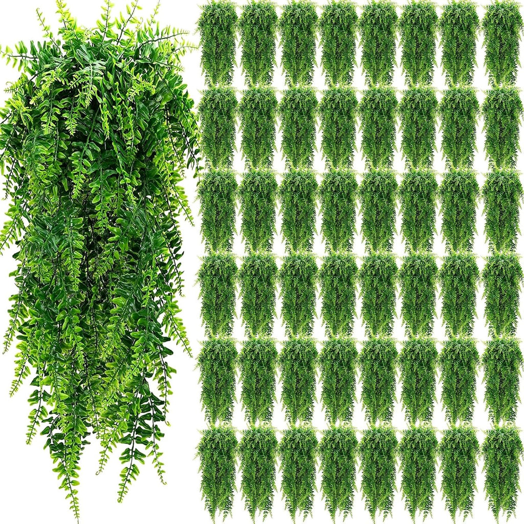 Geosar 48 Pcs Artificial Hanging Plants 32 Inch Hanging Boston Ferns Plastic Fake Plants for Wall Room Garden Wedding Garland Indoor Outdoor Decoration, No Basket
