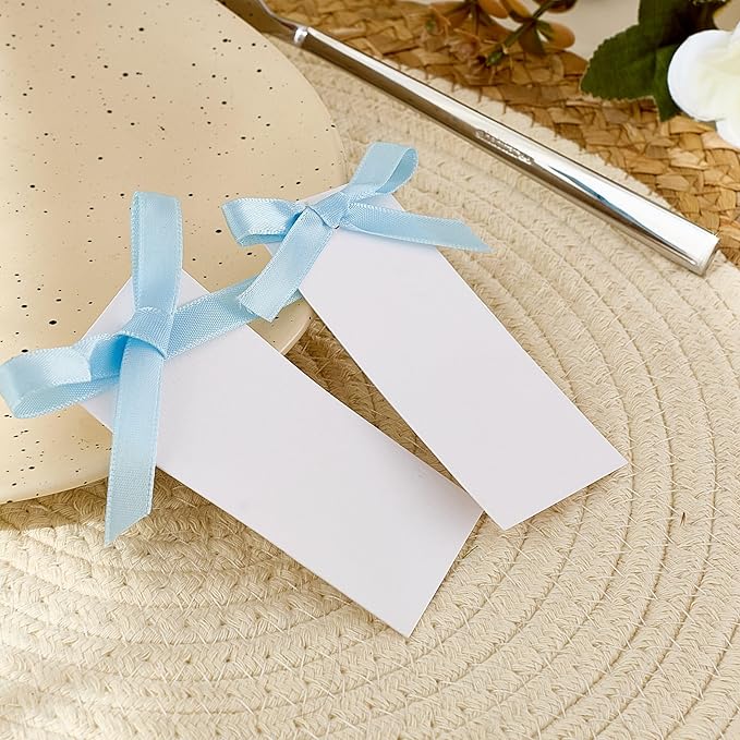 60pcs Wedding Banquet Place Cards for Table Setting.Name Table Cards .Name Cards with Ribbons. Can be Used for Wedding Banquet Table Decoration and Present Tags for Parties (Sky Blue)