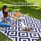 OLANLY Waterproof Outdoor Rug 9x18 ft, Outdoor Plastic Straw Rug for Camping, RV Mat Outside, Indoor Outdoor Carpet for Porch, Deck, Backyard, Balcony, Picnic, Navy & White
