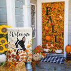Floral Boston Terrier Garden Flag Fall Yard Flag Wildflower Dog Garden Flags Orange Autumn Lawn Flags Welcome Thanksgiving Outdoor Flags for Outside 12x18 Double Sided Small
