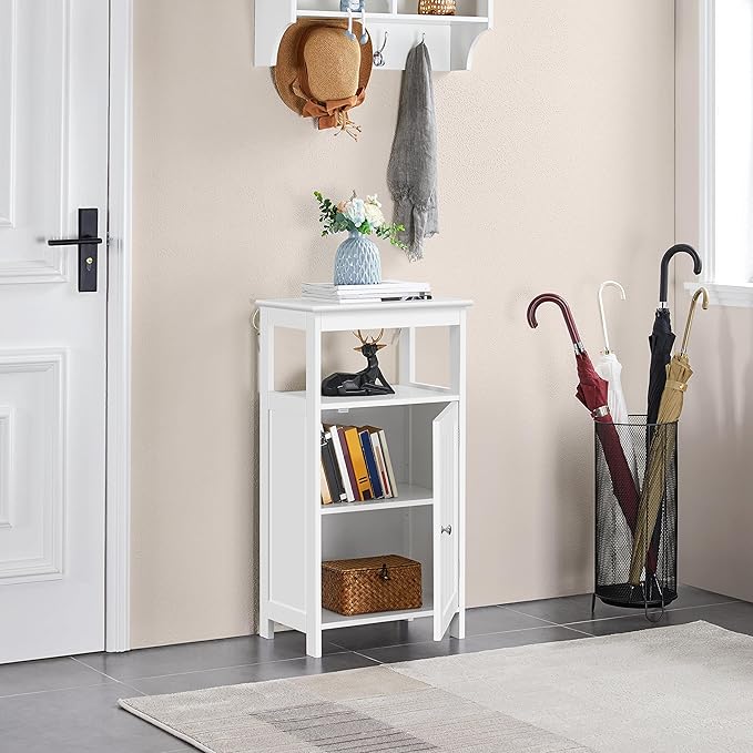 Yaheetech Single Door Floor Cabinet, Bathroom Free Standing Storage Organizer with Adjustable Shelf, Narrow Side Cabinet for Living Room, White
