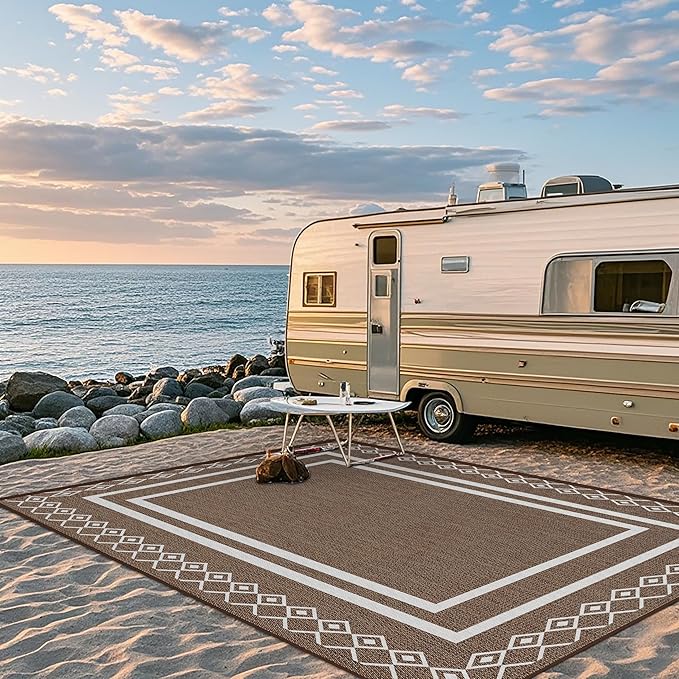 Outdoor Patio Rug, Outside Rectangular Carpet, Moroccan Geometric Rugs, Washable Large Indoor Outdoor Rug 8x10 Mats for RV, Picnic, Backyard, Deck, Balcony, Porch, Beach