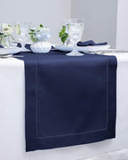 Solino Home Linen Navy Blue Table Runner 48 Inches - Classic Hemstitch, 100% Pure Linen Coffee Table Runner 14 x 48 Inch Ideal for Dresser Tables - Fall, Halloween, Thanksgiving, Christmas, Holiday