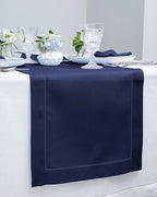 Solino Home Linen Navy Blue Table Runner 120 Inches Long - 100% Pure Linen Hemstitch 14 x 120 Inch Table Runner for Dining, Fall, Autumn, Thanksgiving, Christmas - Classic Hemstitch