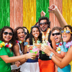 4 Pack Hawaiian Party Decorations, 3.28 FT x 7.05 FT Hawaii Tinsel Backdrop, Green Brown Yellow Foil Curtains Fringe Backdrop Party Streamer, Metallic Summer Decor Luau Party Decorations