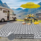 Pauwer Reversible Outdoor Rug, 9'x12', Waterproof, Polypropylene, Moroccan Grey, Area Rug for Patio, RV, Camping, Picnic, Backyard, Deck, Balcony, Porch