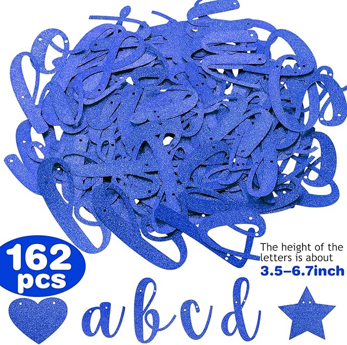 TaoBary 167 Pcs DIY Banner Kit Happy Birthday Glitter Banner Customizable Glitter Make Your Own Kit 162 Letters Symbols and Numbers 3 Rope for Birthday Halloween Wedding Christmas(Royal Blue)