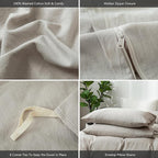 MooMee Bedding Duvet Cover Set 100% Washed Cotton Linen Like Textured Breathable Durable Soft Comfy (Heathered Cream Grey, Cal King 104"x98")