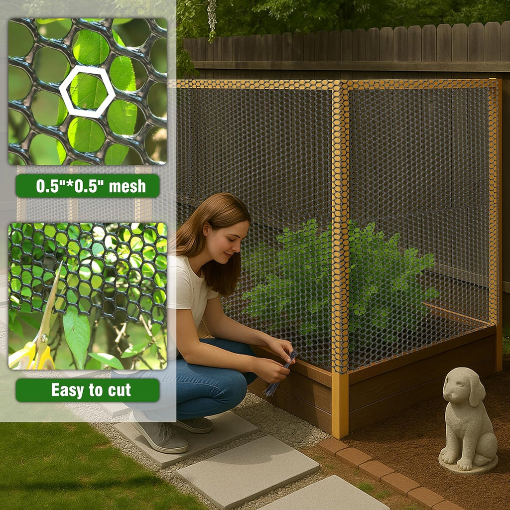 Gardzen Plastic Chicken Wire Mesh with 70 pcs Ties, 16in x 33ft Durable Chicken Fence for Poultry, Garden Protection & DIY Crafting, Heavy-Duty Mesh Netting for Outdoor & Indoor Use