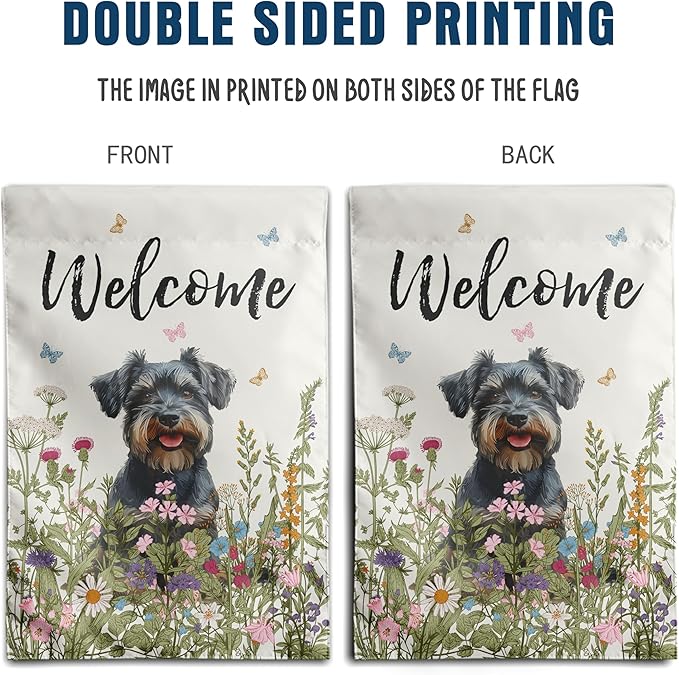Spring Summer Garden Flag Floral Schnauzer Yard Flag Flower Dog Garden Flags for Outside Small Outdoor Welcome Flags 12x18 Double Sided