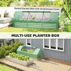 Outsunny 8.6 x 3 x 1ft Raised Garden Bed with Mini Greenhouse, Galvanized Raised Garden Bed with Cover for Herbs and Vegetables, Small Greenhouse for Patio Garden Balcony, Green and Silver