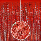 Red Streamers Tinsel Foil Fringe Curtains Wavy for Parties Sparkle Metallic Wavy Foil Fringe Backdrop Curtain for Party Decorations Photo Booth Props Birthday Graduation Wedding Valentines Decor